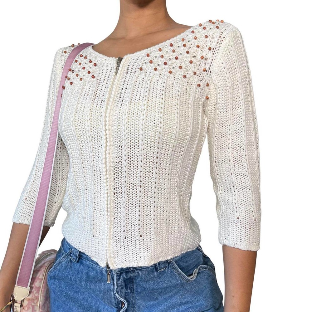 Vintage 90s Knit Cream Cardigan (XS-M)